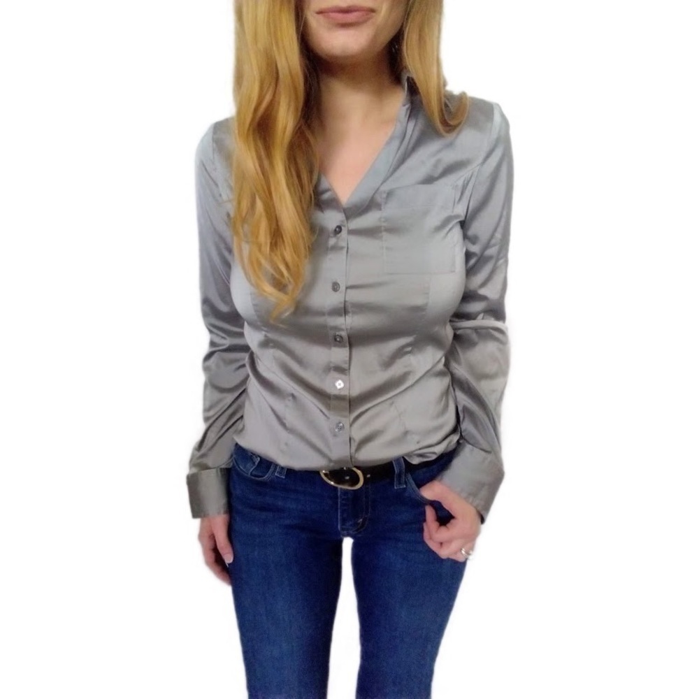 Express fold button sleeves button down top  SZ XS